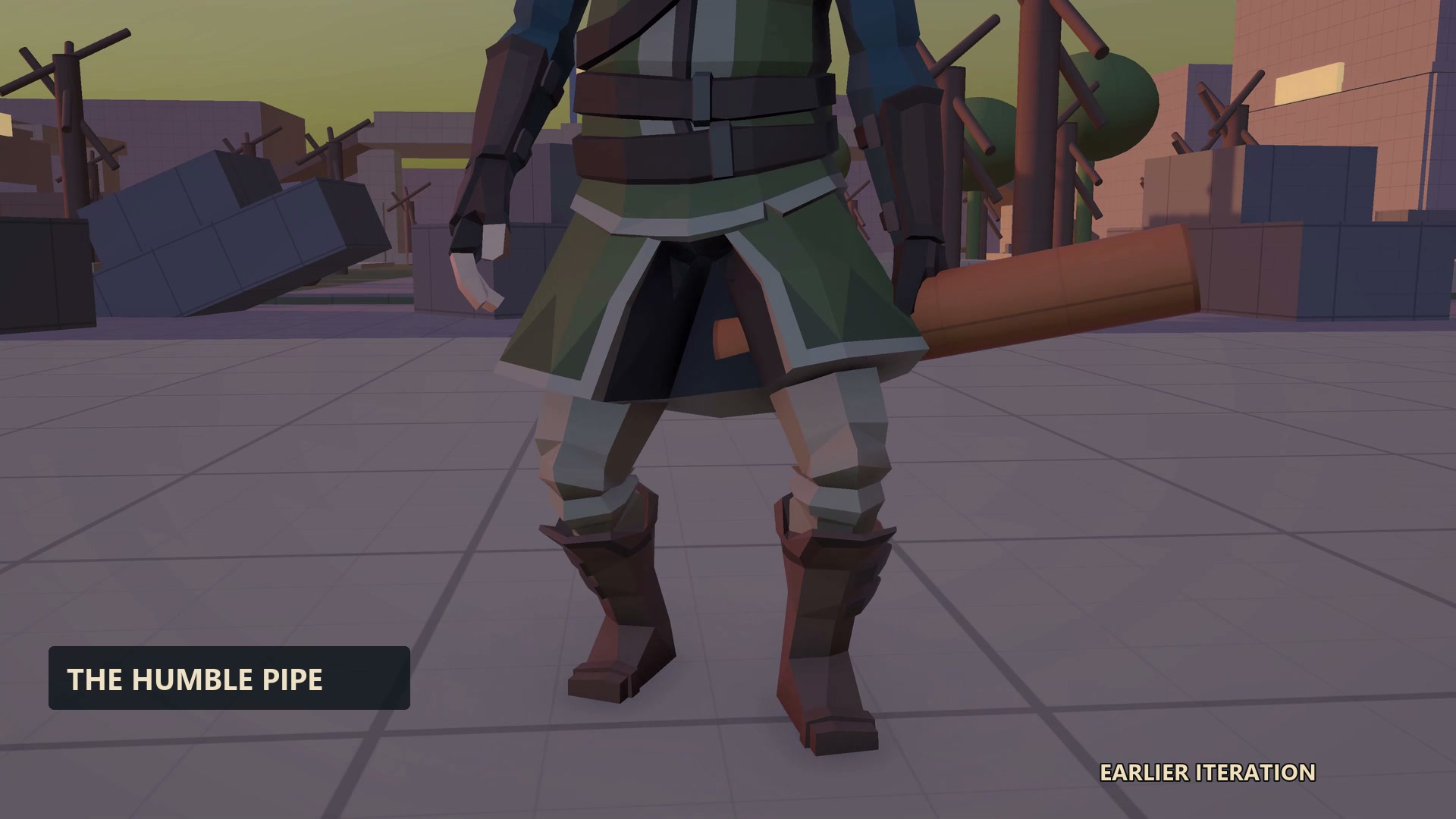 Earlier iteration: the pipe ends up across the character’s legs instead of in a convincing grip.