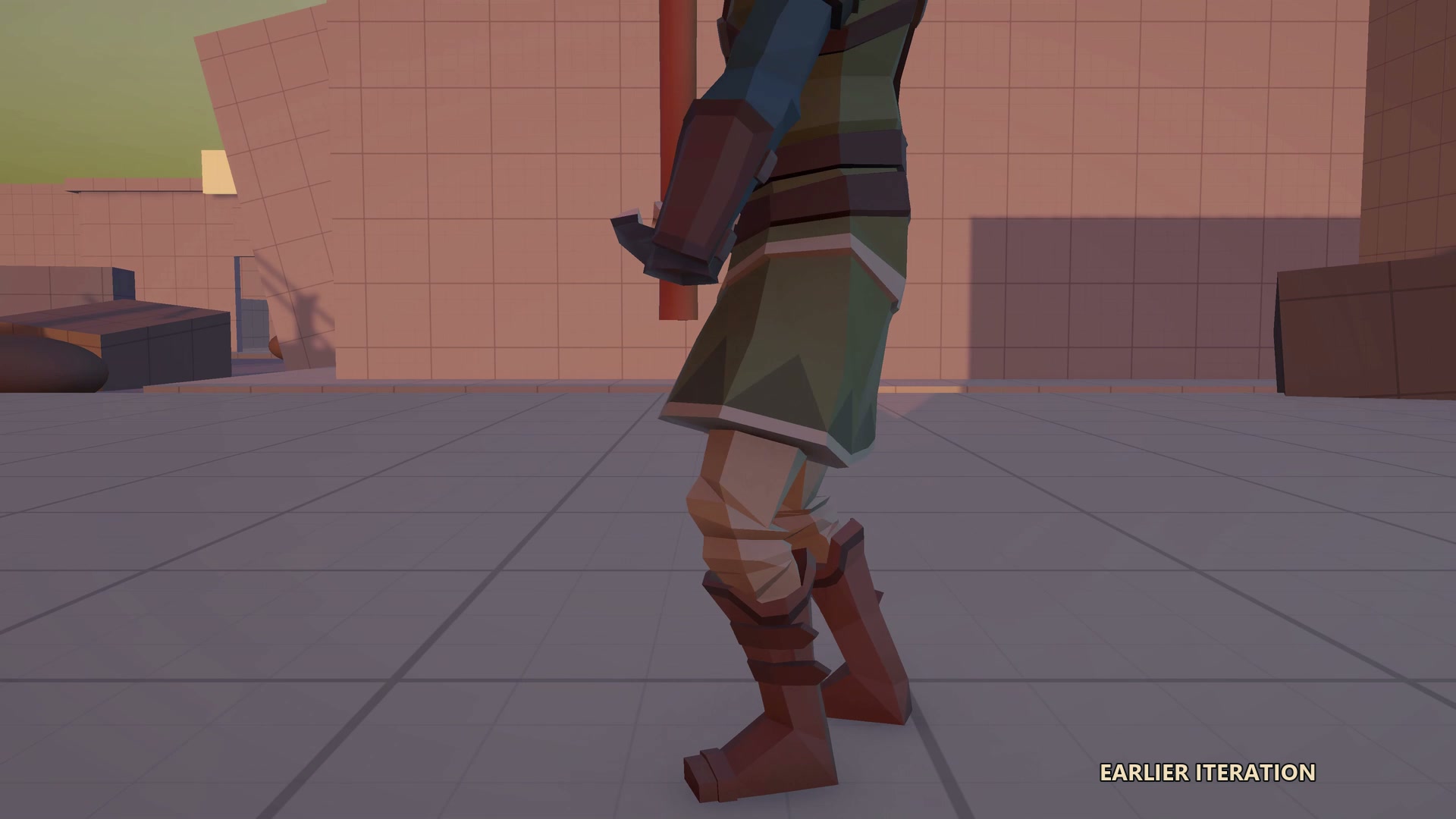 Earlier iteration: an awkward upright pipe pose during pickup development.