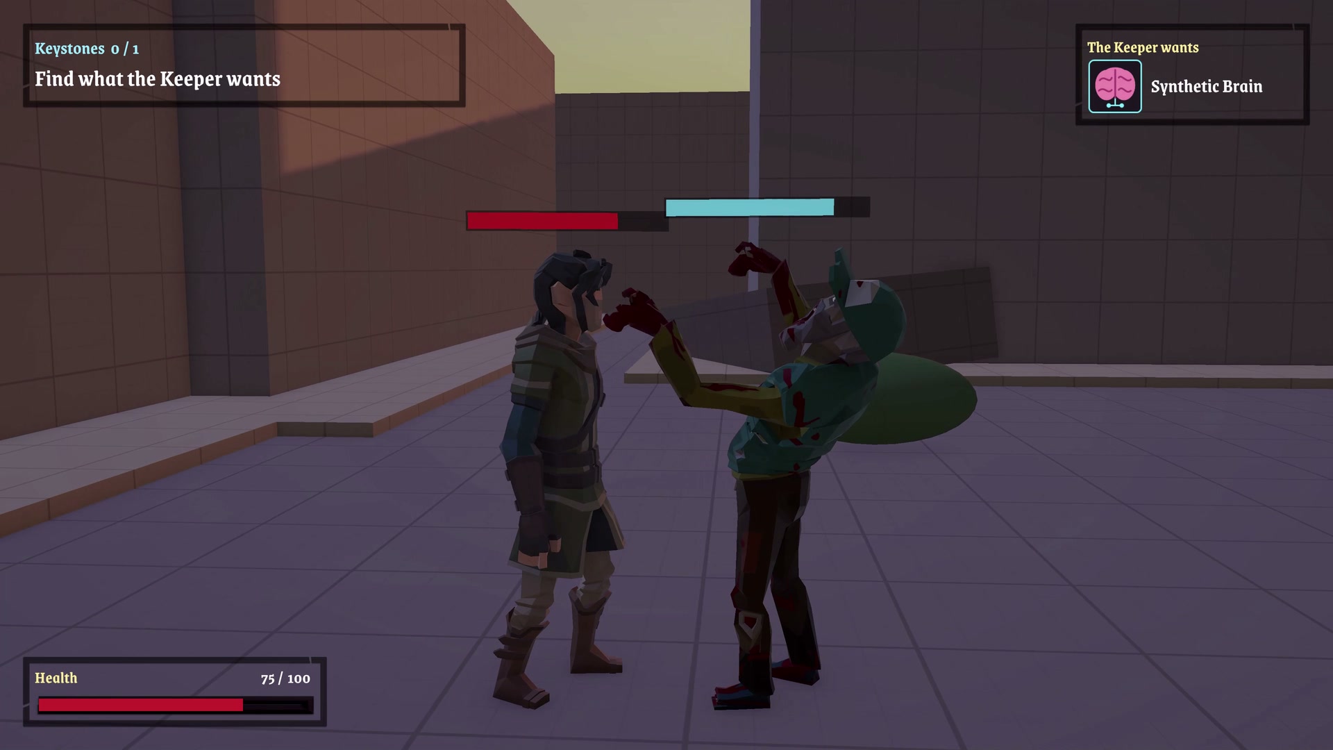 Unarmed combat: the zombie recoils during an exchange with the Wayfarer.